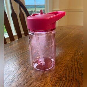 Pink Water Bottle with straw lid, plastic, 12oz, new